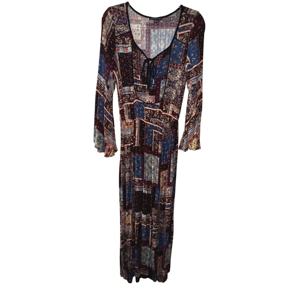 Boho Long-Sleeve Maxi Dress Medium Patchwork Western‎ Hippie Prairie Sexy Witch